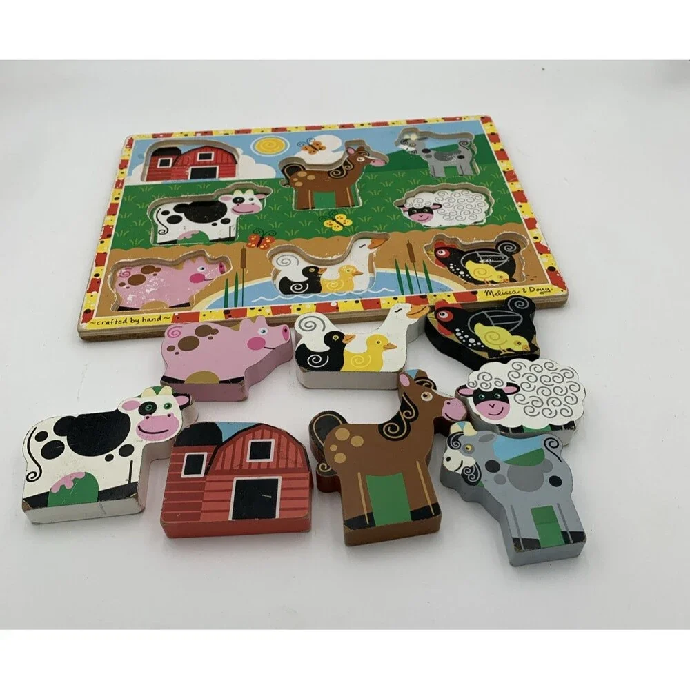 Melissa and Doug Fresh Start FARM ANIMALS Chunky Thick Wood Puzzle 12
